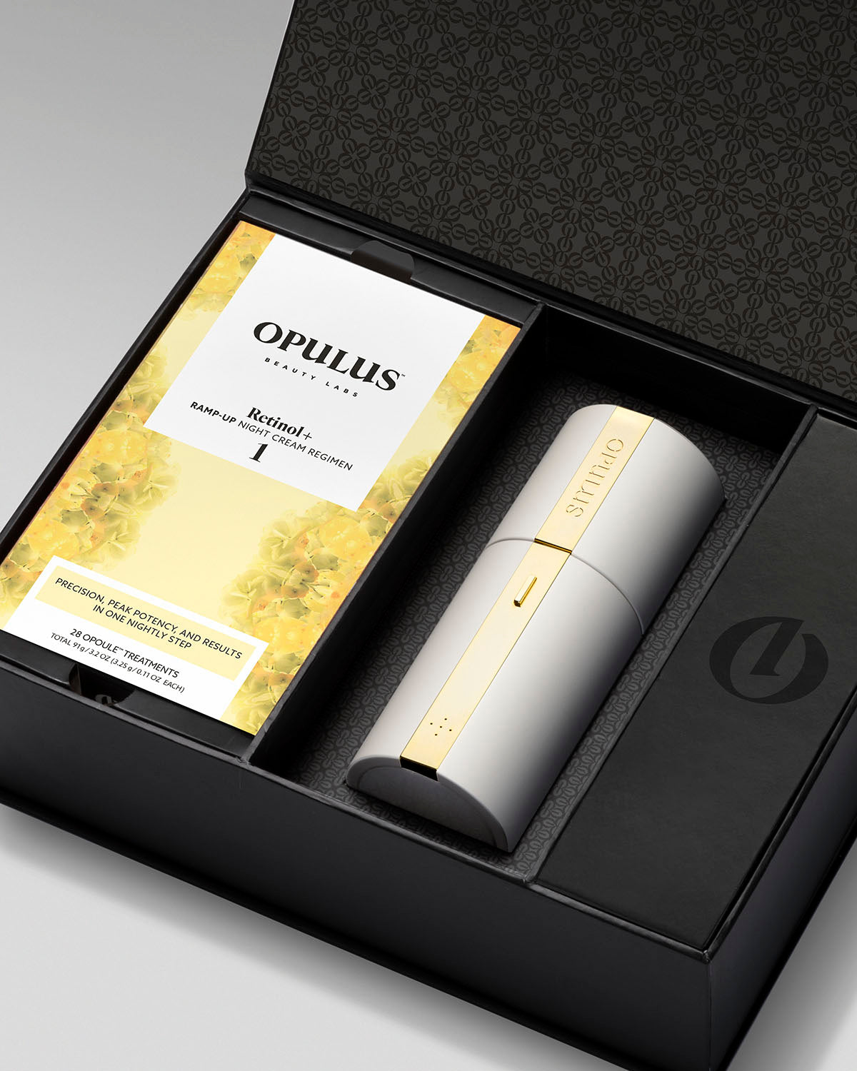 Open package with OPULUS Beauty Labs R1 night cream box and Opulus Activator™